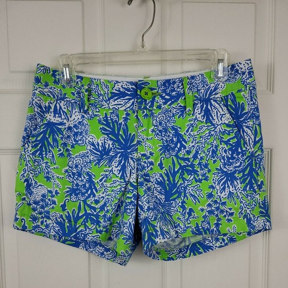 Lilly Pulitzer Pants - Lilly Pulitzer Size 2 Callahan Shorts Green White Blue Coral Print